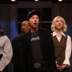 Dana Carvey as Elon Musk in front of Bowen Yang, Ego Nwodim, Kenan Thompson, Heidi Gardner and Marcello Hernández on 'SNL' on Nov. 9.