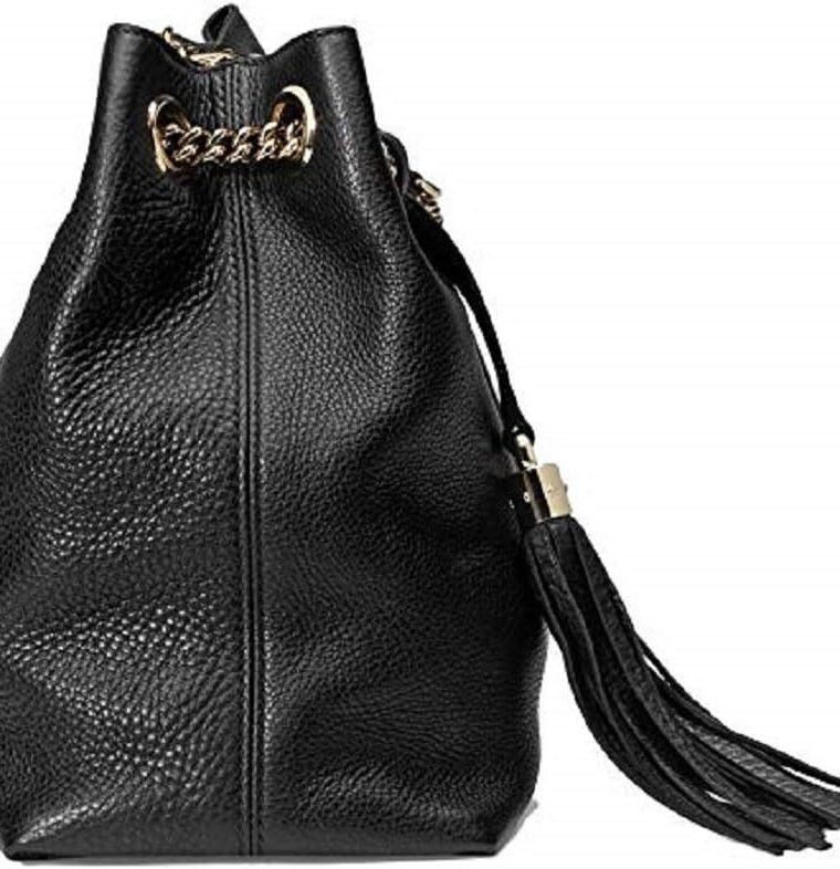 Gucci Soho Medium Black Double Leather Chain Shoulder Bag Tote Black Gold New - Image 4