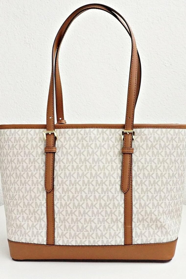 Michael Kors Bag Handbag Jet Set Travel LG Shoulder Tote Bag Vanilla PVC - Image 3