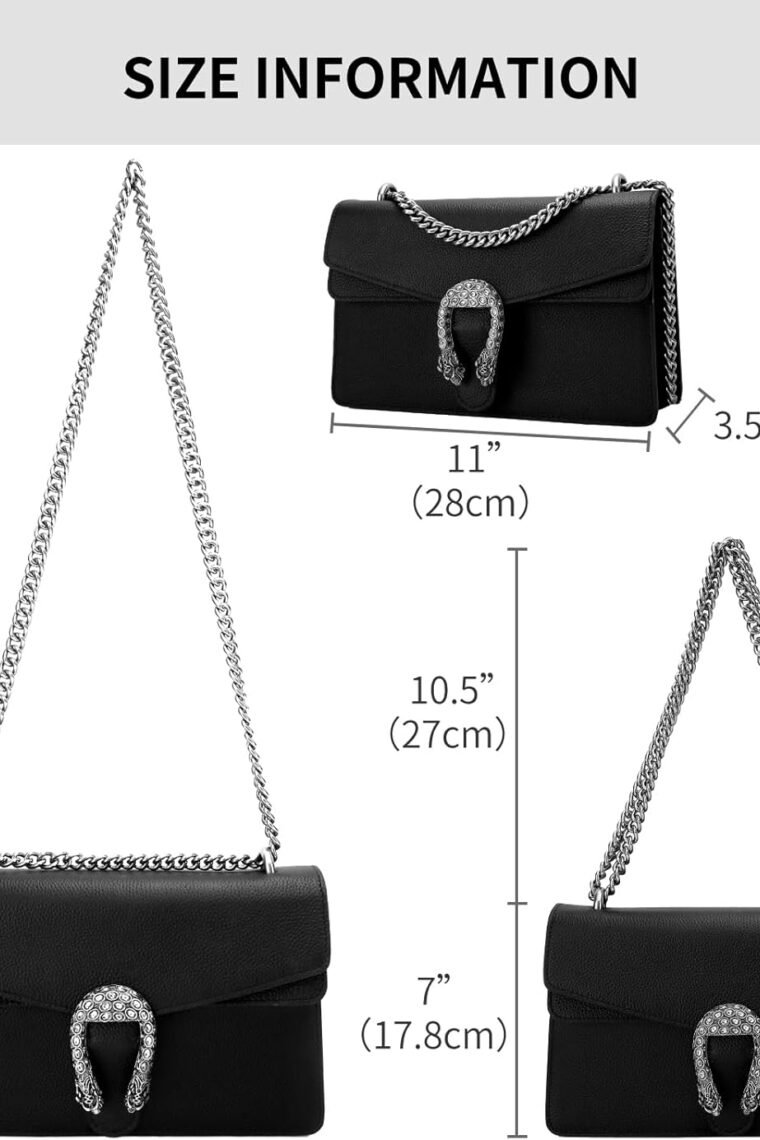 Genuine Leather Shoulder Bag for Women，Crossbody Bags for Women, Black Chain Purse Women's Evening Handbags with Chain Strap (Black) - Image 3