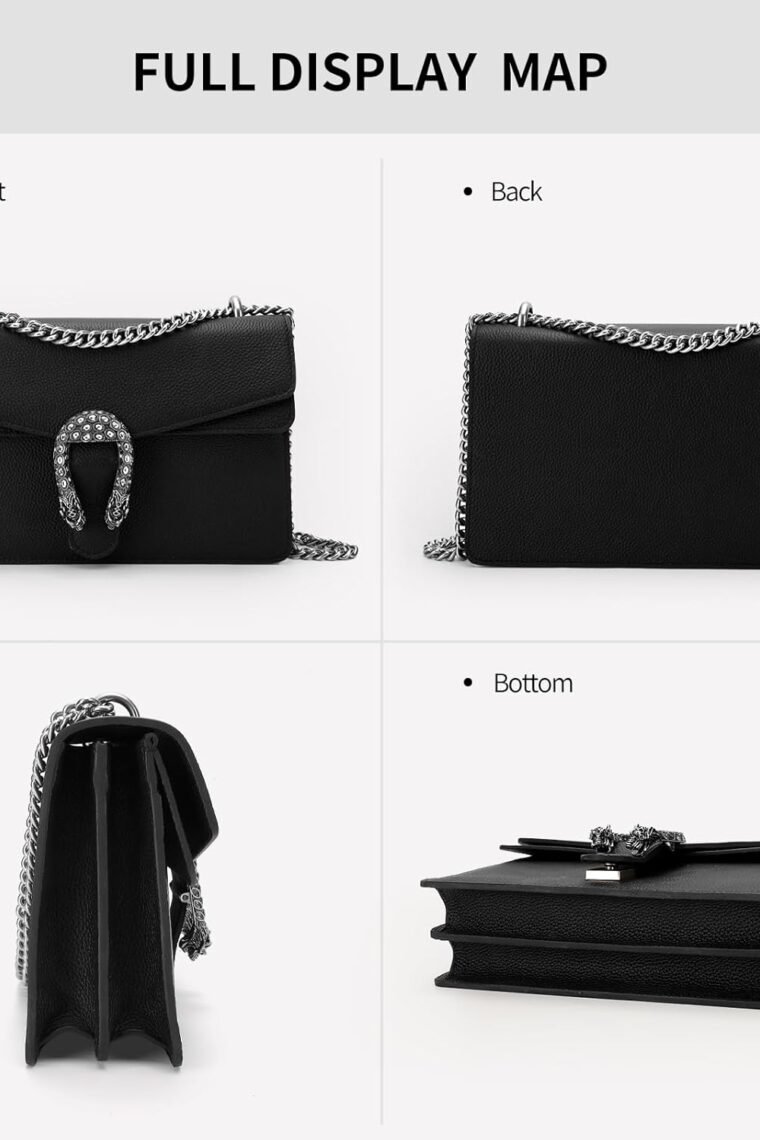 Genuine Leather Shoulder Bag for Women，Crossbody Bags for Women, Black Chain Purse Women's Evening Handbags with Chain Strap (Black) - Image 5