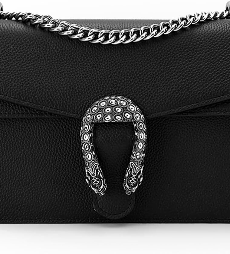 Genuine Leather Shoulder Bag for Women，Crossbody Bags for Women, Black Chain Purse Women's Evening Handbags with Chain Strap (Black) - Image 8