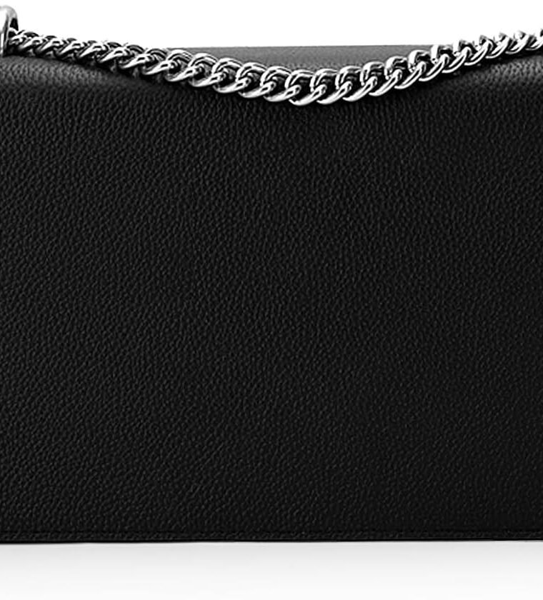 Genuine Leather Shoulder Bag for Women，Crossbody Bags for Women, Black Chain Purse Women's Evening Handbags with Chain Strap (Black) - Image 9