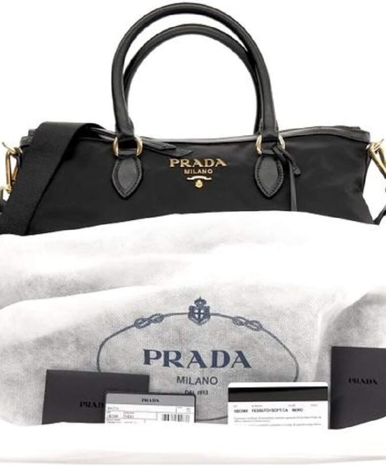 Prada Womens Two Way Black Tessuto Nylon Tote Crossbody Calf Leather Trim 1BC060 - Image 5