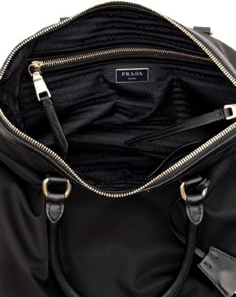 Prada Womens Two Way Black Tessuto Nylon Tote Crossbody Calf Leather Trim 1BC060 - Image 6