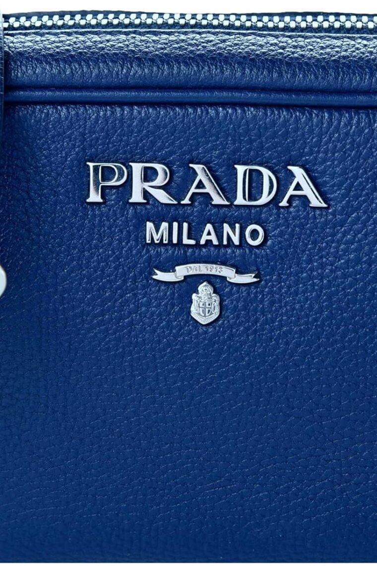 Prada Vitello Phenix Blue Leather Silver Logo Small Camera Crossbody Bag - Image 6