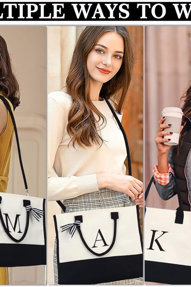 YOOLIFE Christmas Gifts for Women - Initial Canvas Tote Bag & Makeup Bag, Birthday Gifts for Women Her Mom Teacher Friend - Image 3