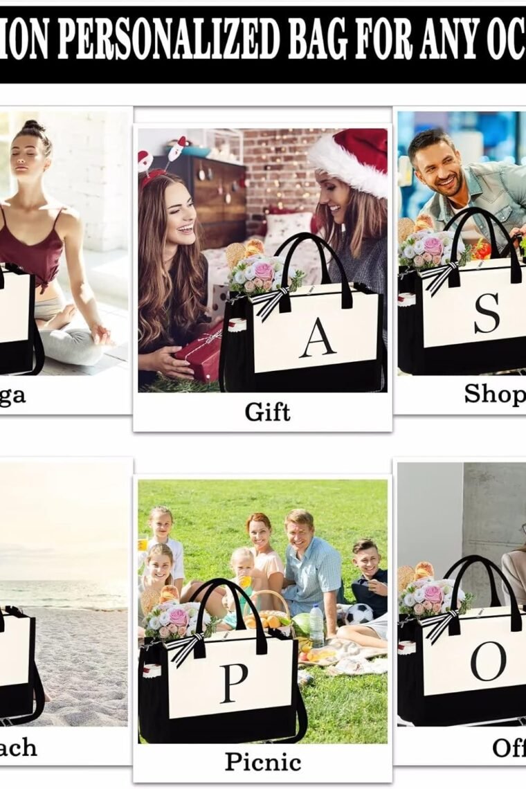 YOOLIFE Christmas Gifts for Women - Initial Canvas Tote Bag & Makeup Bag, Birthday Gifts for Women Her Mom Teacher Friend - Image 7