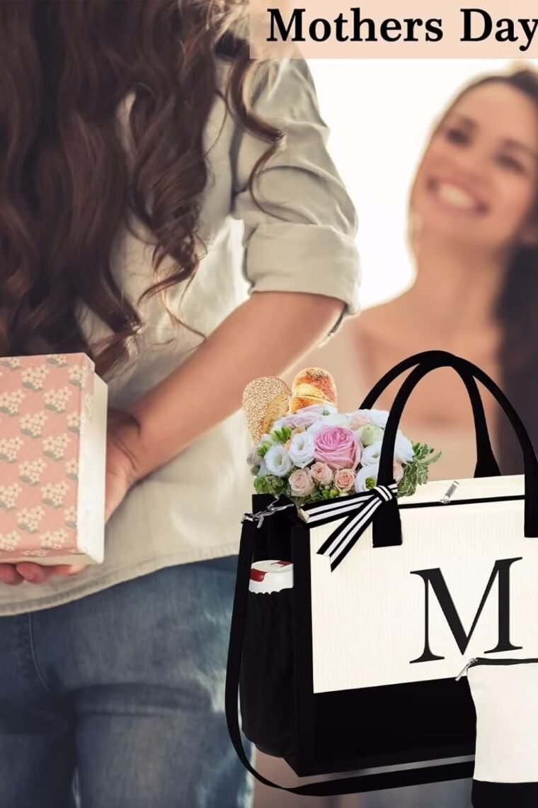 YOOLIFE Christmas Gifts for Women - Initial Canvas Tote Bag & Makeup Bag, Birthday Gifts for Women Her Mom Teacher Friend - Image 8