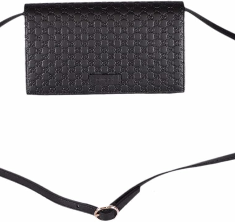 Gucci Women's Leather Micro GG Guccissima Mini Crossbody Wallet Bag Purse (Black) - Image 3