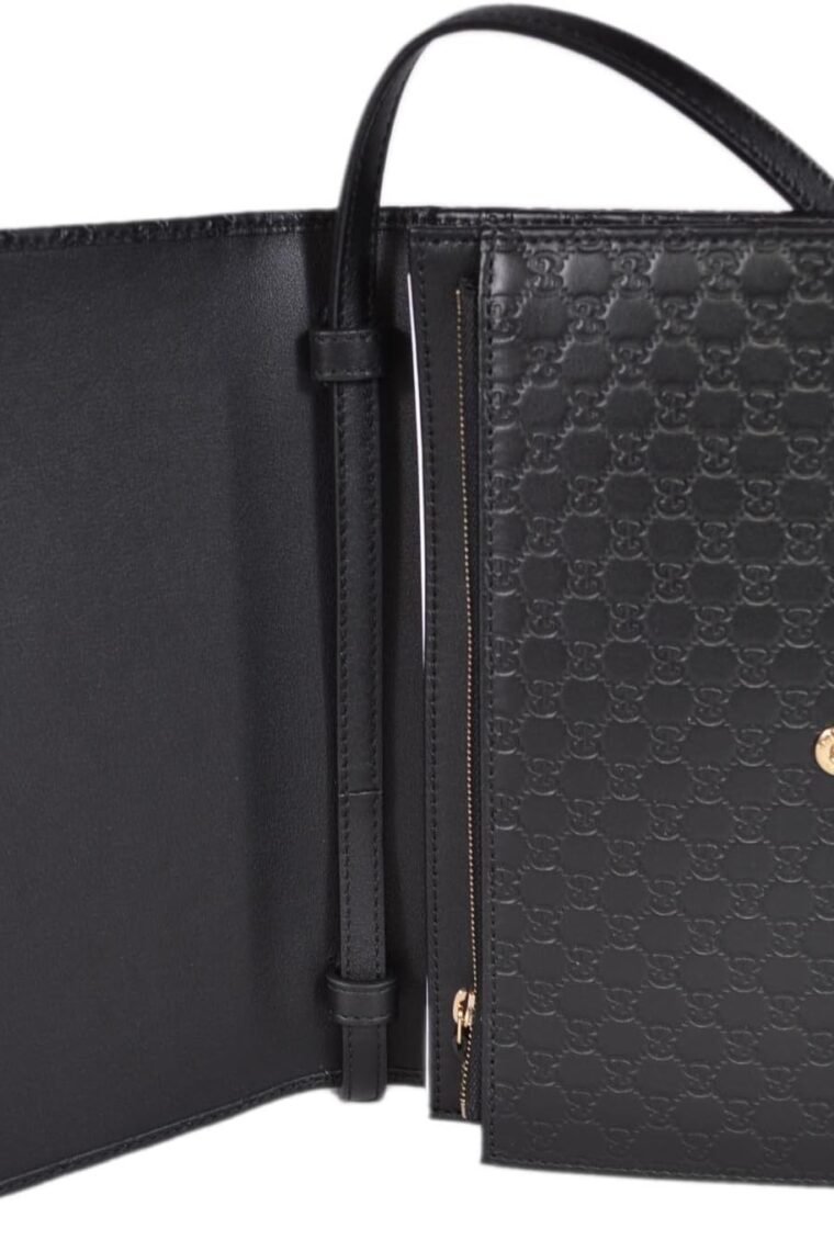 Gucci Women's Leather Micro GG Guccissima Mini Crossbody Wallet Bag Purse (Black) - Image 5