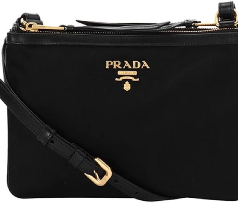 Prada Bandoliera Tessuto Nylon Soft Calf Trim Black Crossbody Bag 1BH046 - Image 4