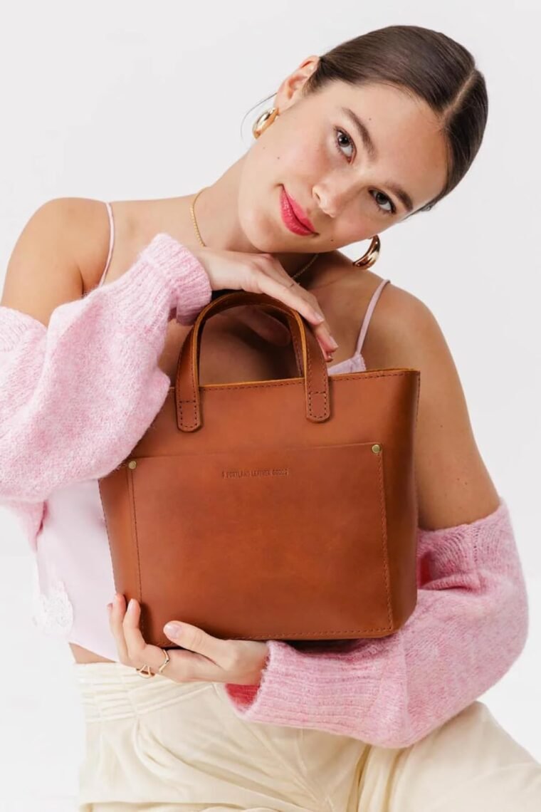 Portland Leather Goods Mini Zipper Crossbody Tote Bag for Women – Handmade, Durable & Unlined – Outside Pocket - Image 5
