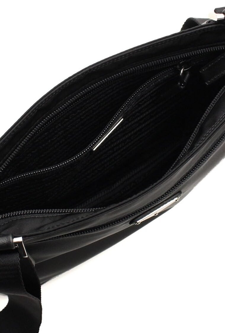 Prada Midnight Black Tessuto Nylon & Saffian Leather Designer Crossbody Messenger Travel Bag for Women and for Men 2VH563 - Image 3