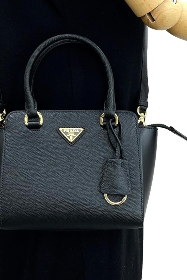 Prada Triangle Logo Black Saffiano Lux Leather Crossbody Satchel Bag - Image 2
