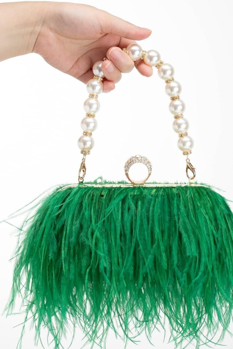 Women Real Natural Ostrich Feather Evening Bags Purses Clutch Vintage Banquet Handbag - Image 4