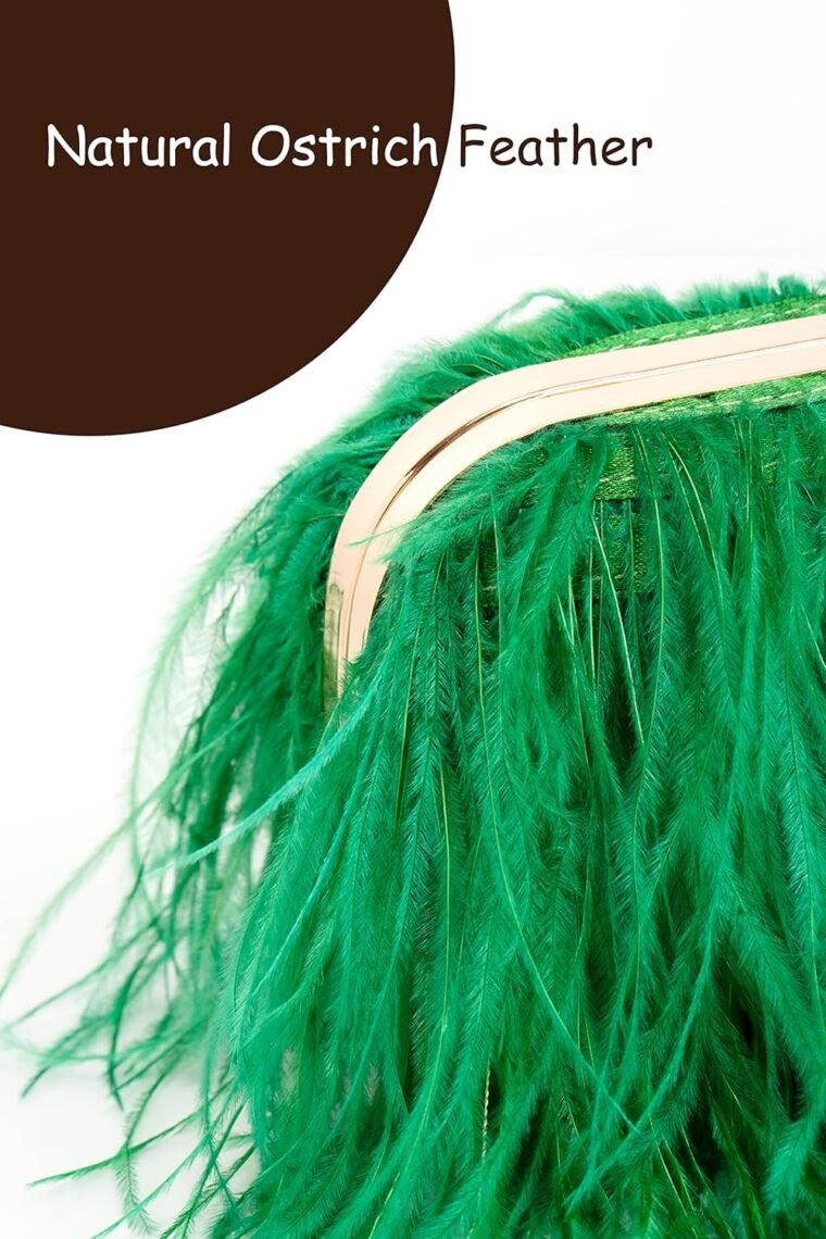 Women Real Natural Ostrich Feather Evening Bags Purses Clutch Vintage Banquet Handbag - Image 5