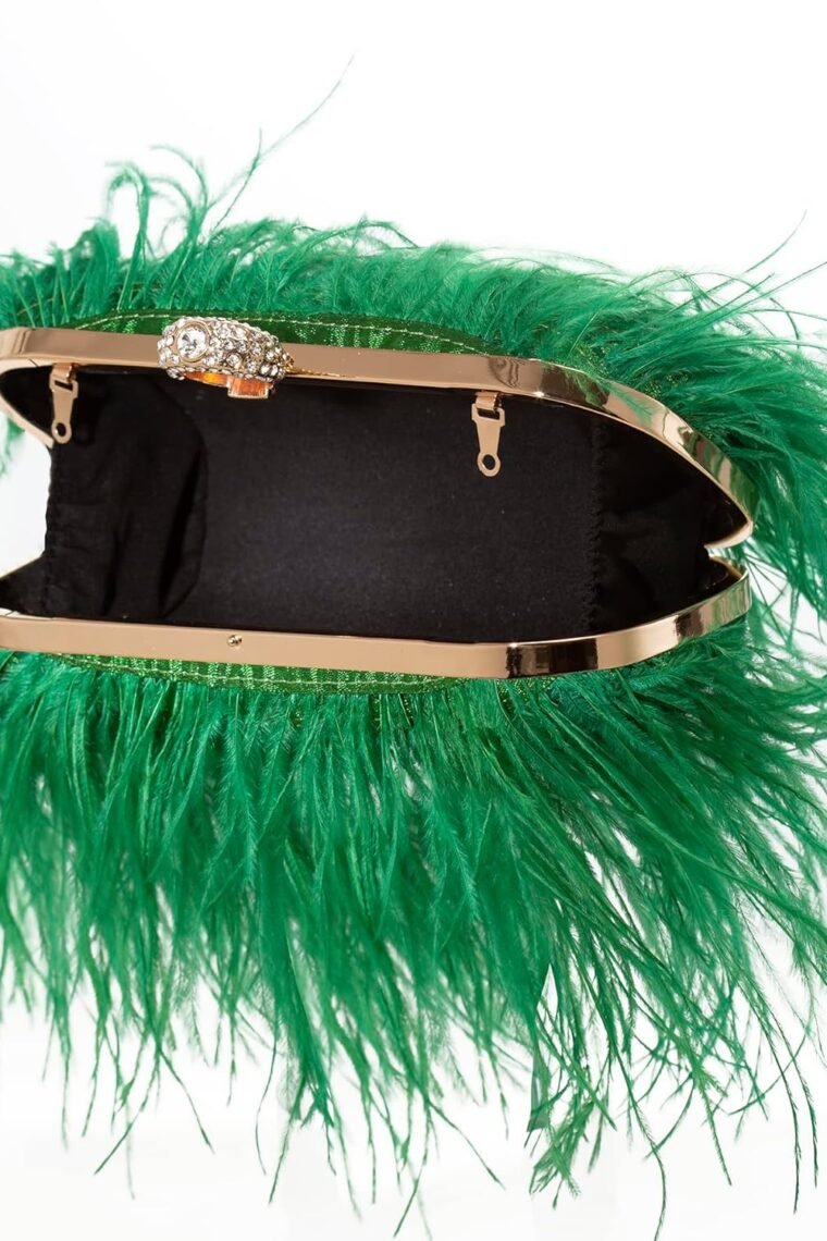 Women Real Natural Ostrich Feather Evening Bags Purses Clutch Vintage Banquet Handbag - Image 8