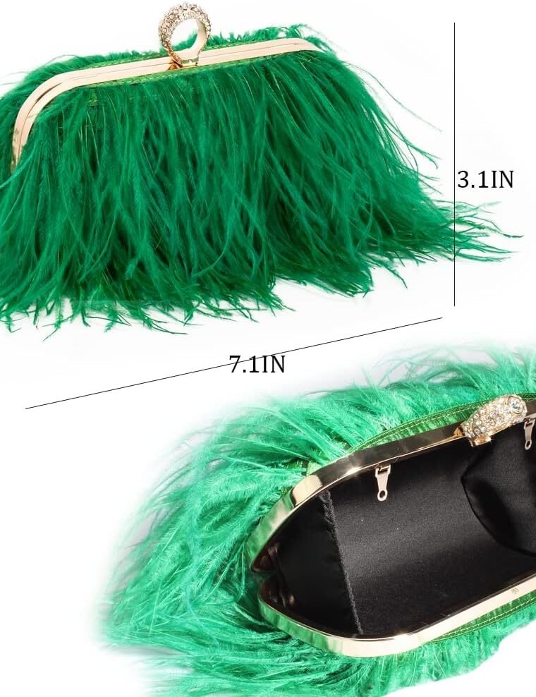 Women Real Natural Ostrich Feather Evening Bags Purses Clutch Vintage Banquet Handbag - Image 9