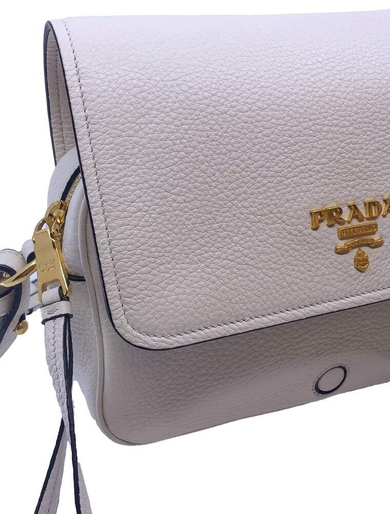 Prada Womens Vitello Phenix Shoulder Flop Ivory Leather Crossbody Bag 1BD163 - Image 4
