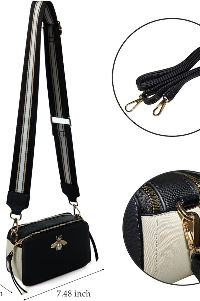 Bee Purse Camera Crossbody Bags for Women Trendy Small Snapshot Bag Wide Strap Leather Shoulder Clutch Handbags - Image 3
