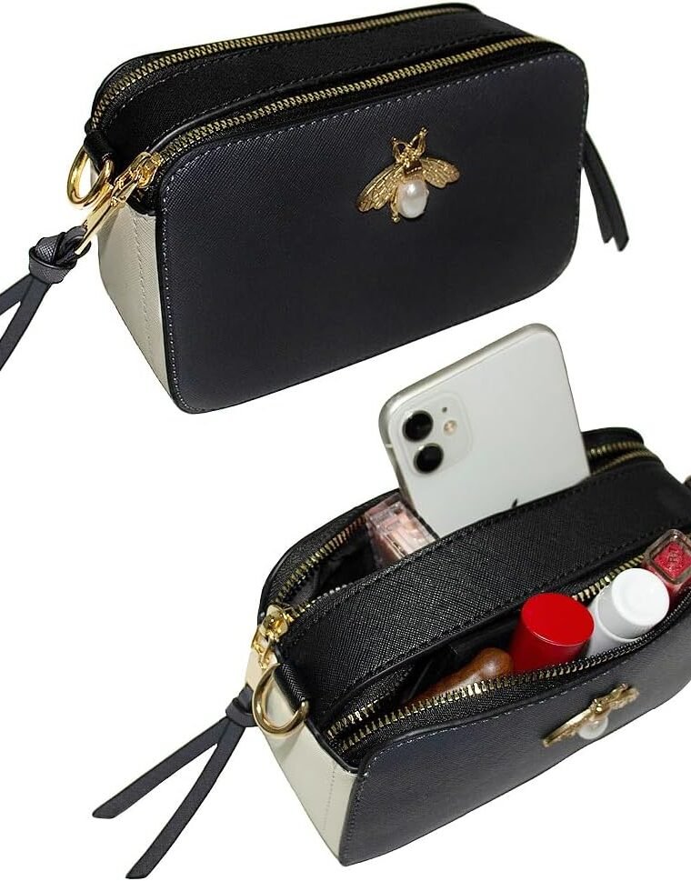 Bee Purse Camera Crossbody Bags for Women Trendy Small Snapshot Bag Wide Strap Leather Shoulder Clutch Handbags - Image 4