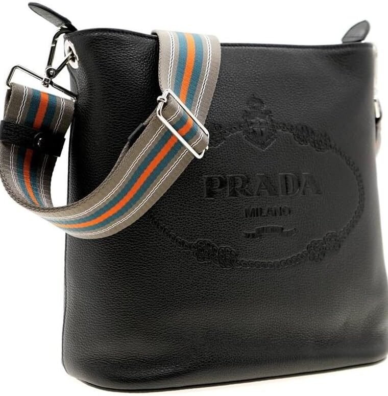 Prada Womens Black Leather Stripe Strap Bucket Bag 1BE057 - Image 2