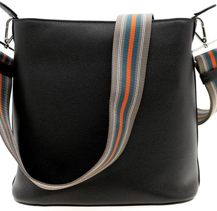 Prada Womens Black Leather Stripe Strap Bucket Bag 1BE057 - Image 4
