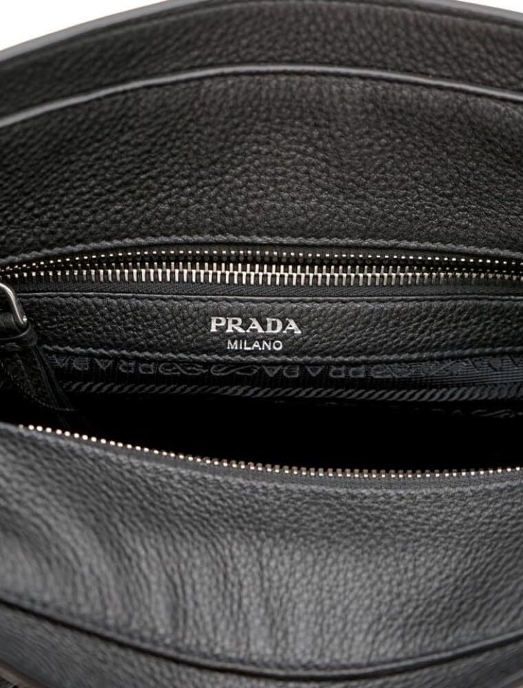 Prada Womens Black Leather Stripe Strap Bucket Bag 1BE057 - Image 7