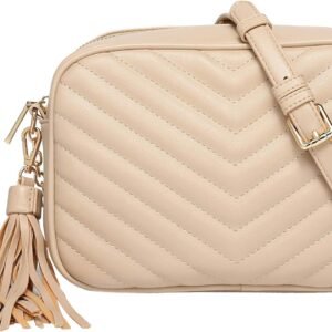 Daisy Rose Quilted Shoulder Cross Body Bag & Detachable Tassel, PU Vegan Leather