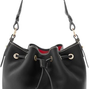 Dooney & Bourke Bucket Bags for Women, Pebble Grain Tasha Large Leather Shoulder Bag with Drawstring Cinch Closure