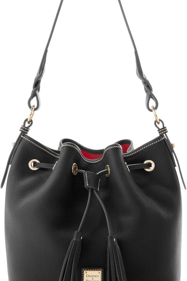 Dooney & Bourke Bucket Bags for Women, Pebble Grain Tasha Large Leather Shoulder Bag with Drawstring Cinch Closure