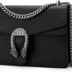 Genuine Leather Shoulder Bag for Women，Crossbody Bags for Women, Black Chain Purse Women's Evening Handbags with Chain Strap (Black)