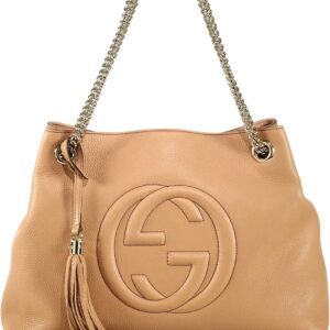 Gucci Camelia Camel Pebbled Leather Soho Shoulder Hand Bag Tassel