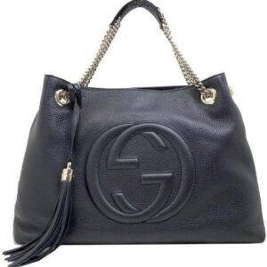 Gucci SOHO Black GG Logo Leather Chain Tote Bag Style 536196