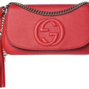 Gucci Soho Interlocking GG Red Leather Chain Flap Shoulder Bag Handbag Italy New