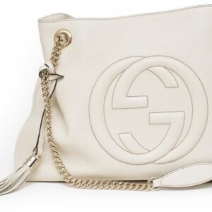 Gucci Soho Ivoire Ivory Gold Double Chain Soft Hobo Leather Shoulder Bag Italy Authentic New