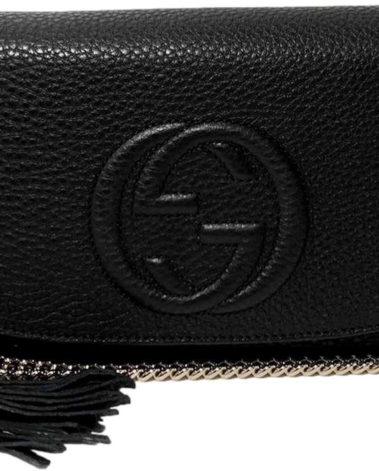 Gucci Soho Leather Flap Shoulder Bag Black Gold Tassel New Authentic