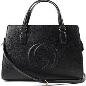 Gucci Soho Leather Satchel tote Structured Black Shoulder Bag New