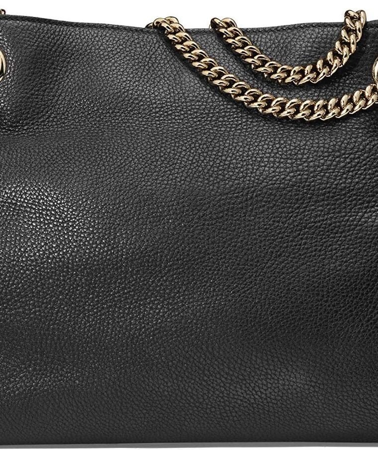 Gucci Soho Medium Black Double Leather Chain Shoulder Bag Tote Black Gold New - Image 2