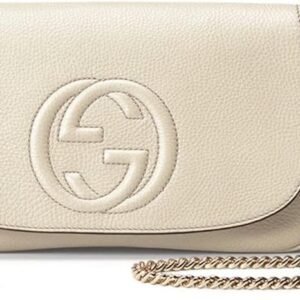 Gucci Soho Off White Leather Handbag Crossbody Clutch Ivory Italy Bag GG NEW