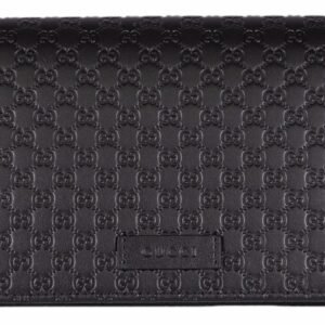 Gucci Women's Leather Micro GG Guccissima Mini Crossbody Wallet Bag Purse (Black)