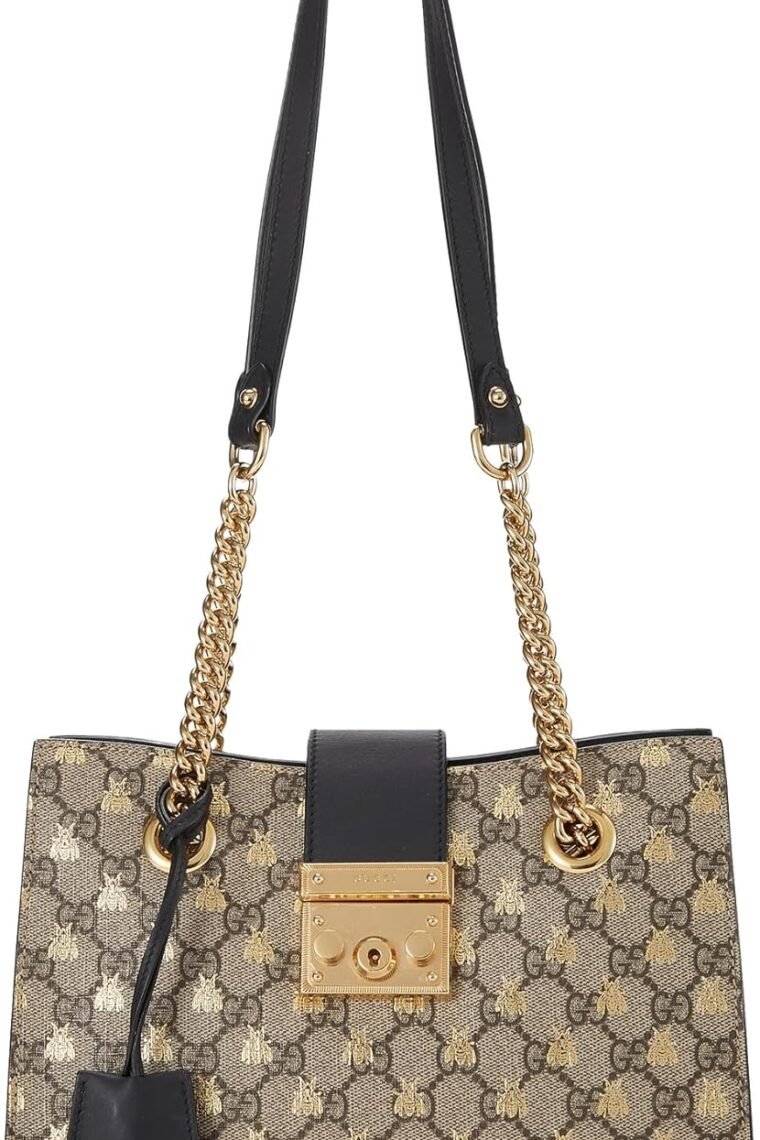 Gucci Women's Pre-Loved Black Coated Canvas Bee Shoulder Bag