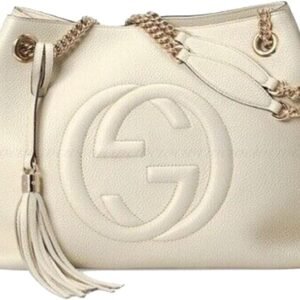 Gucci Womens Soho Leather Chain Straps Shoulder Handbag White Large