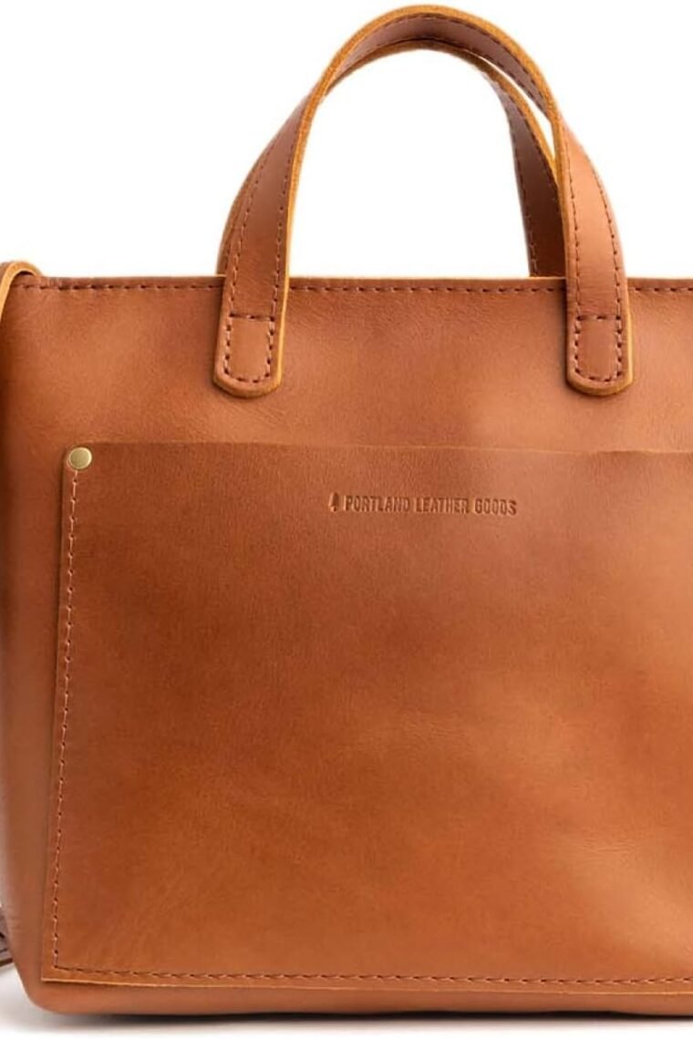 Portland Leather Goods Mini Zipper Crossbody Tote Bag for Women – Handmade, Durable & Unlined – Outside Pocket