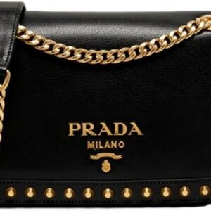 Prada Blue Black Glace Leather Studded Trim Crossbody Handbag 1BD147