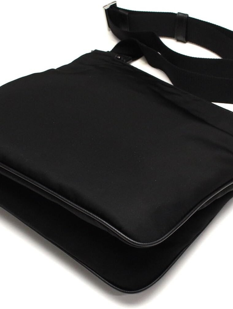 Prada Midnight Black Tessuto Nylon & Saffian Leather Designer Crossbody Messenger Travel Bag for Women and for Men 2VH563 - Image 2