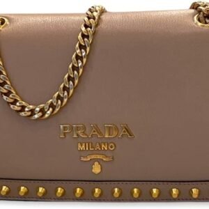 Prada Pattina Glace Calf Leather Cammeo Beige Pattina Studded Handbag