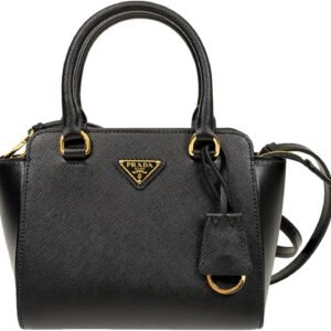 Prada Triangle Logo Black Saffiano Lux Leather Crossbody Satchel Bag