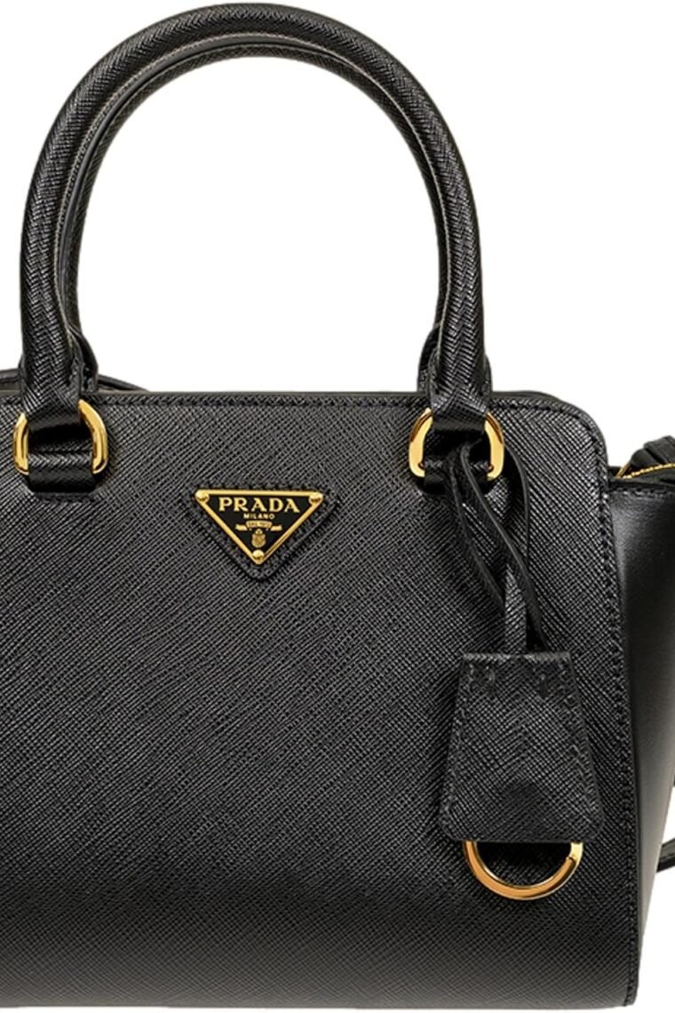 Prada Triangle Logo Black Saffiano Lux Leather Crossbody Satchel Bag